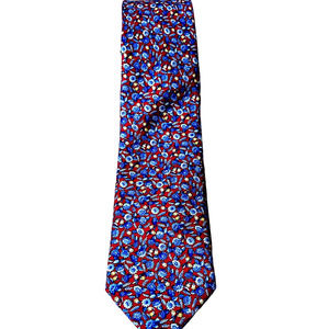 Embassy Row Floral All Silk Tie Red with Blue and Yellow Florals